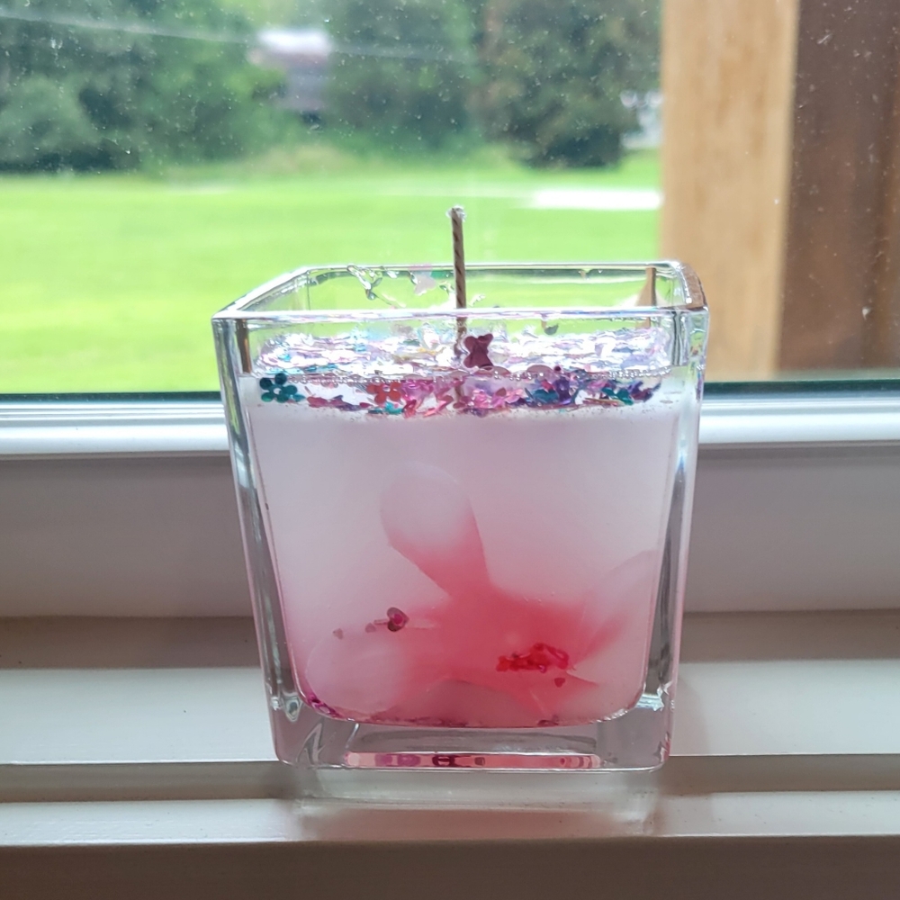 Pink Floral Glass Candle